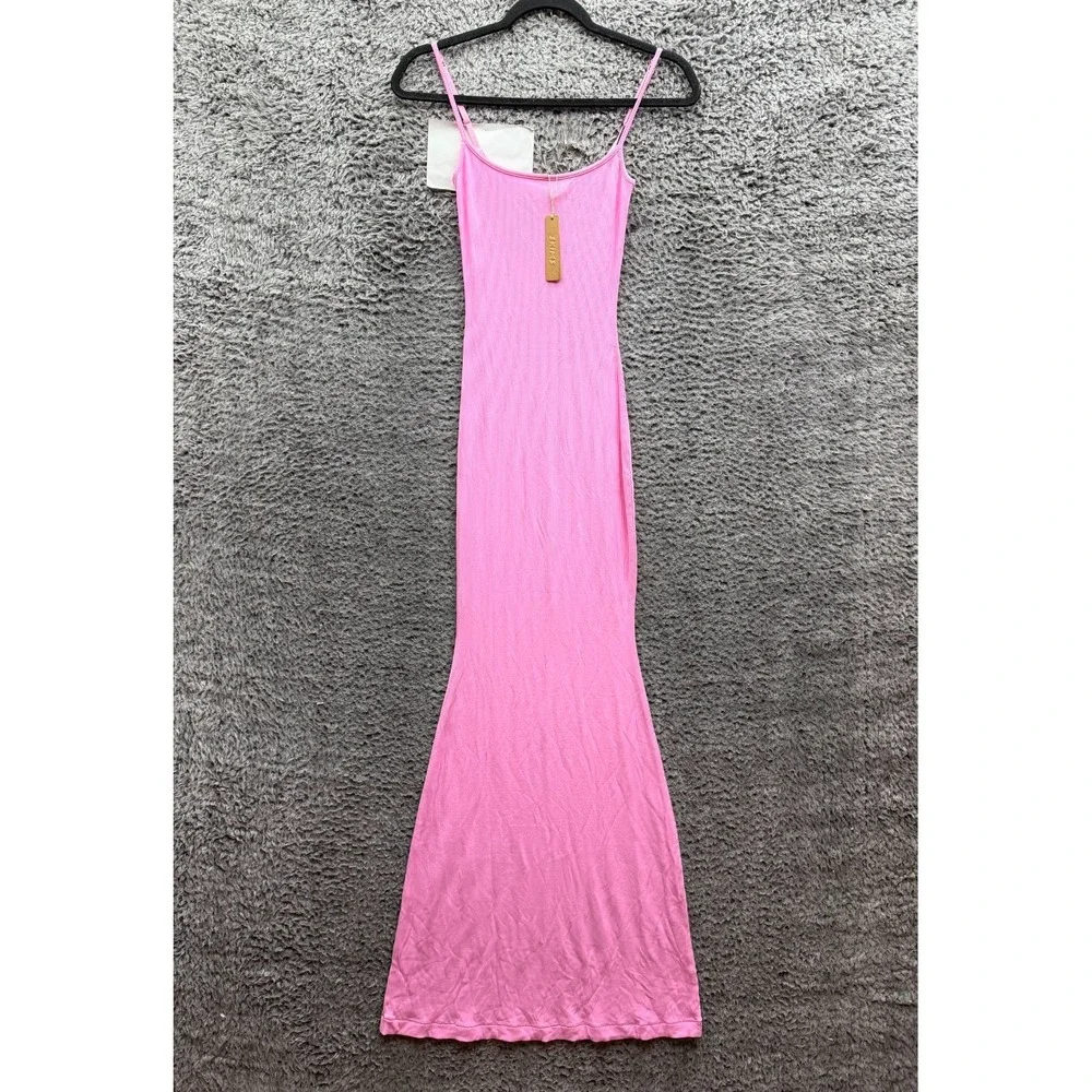 NWT Skims Soft Lounge Sleeveless Long Slip Dress Cotton Candy Womens Size S